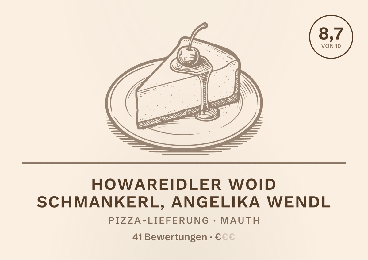 Illustriertes Poster von Howareidler Woid Schmankerl, Angelika Wendl, Pizza-Lieferung in Mauth: Bewertung 8,7 von 10 aus 41 Bewertungen, Preisniveau €
