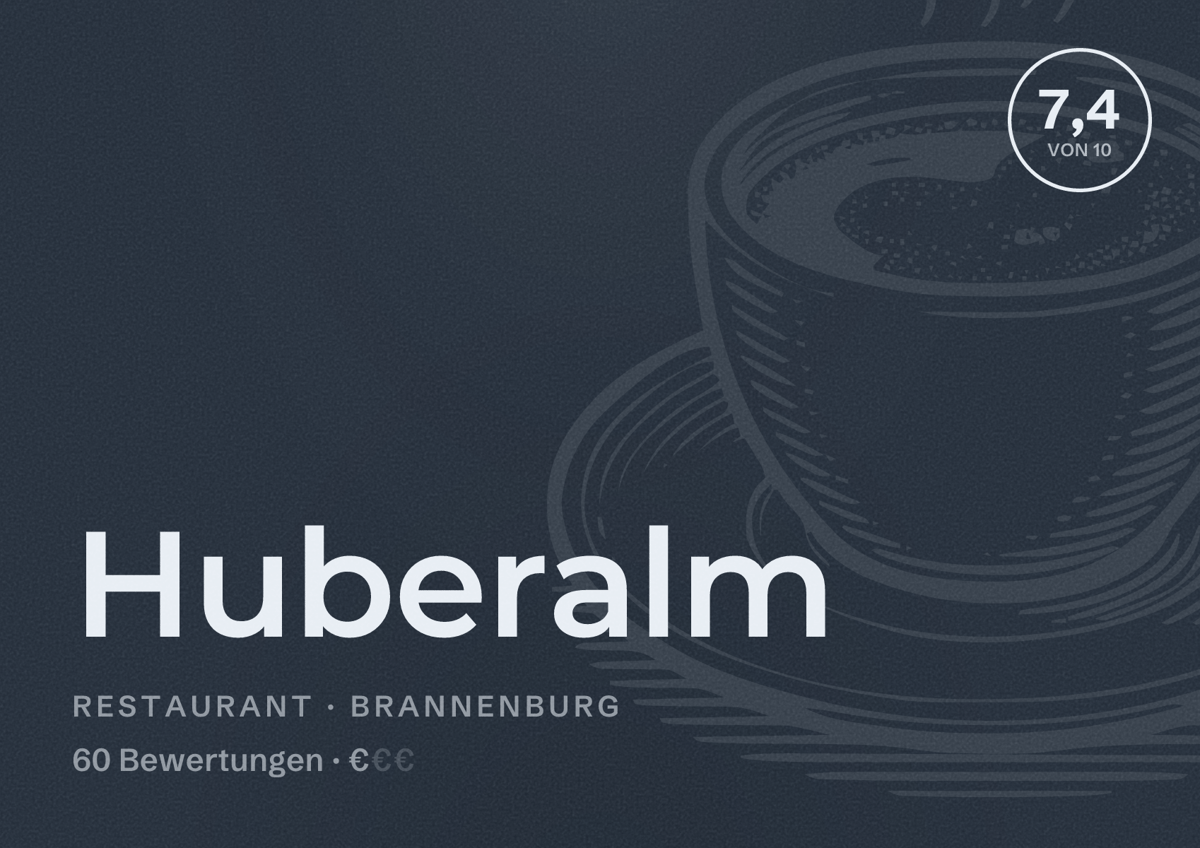 Illustriertes Poster von Huberalm, Restaurant in Brannenburg: Bewertung 7,4 von 10 aus 60 Bewertungen, Preisniveau €