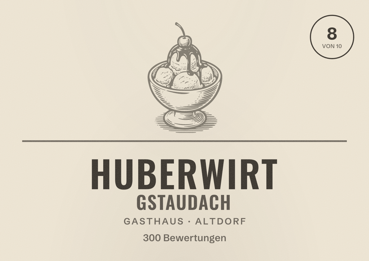 Illustriertes Poster von Huberwirt Gstaudach, Gasthaus in Altdorf: Bewertung 8 von 10 aus 300 Bewertungen