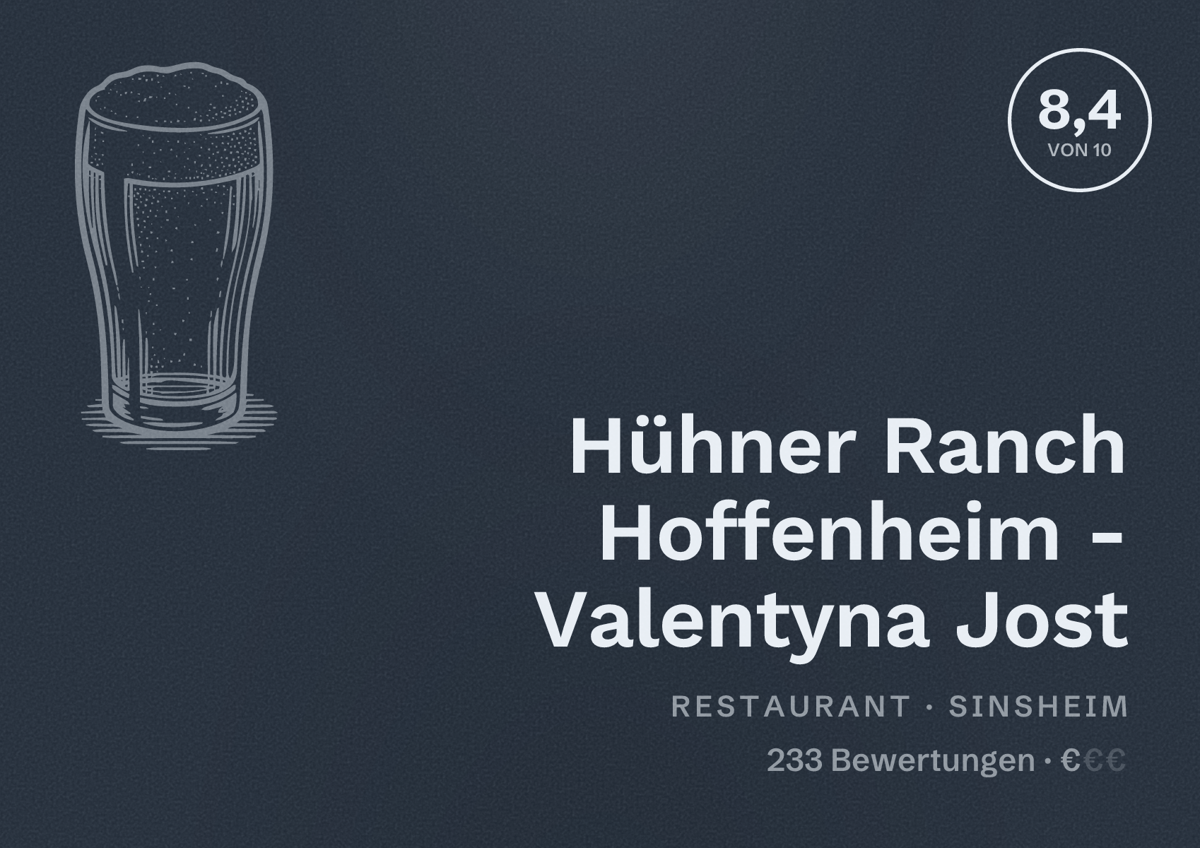 Illustriertes Poster von Hühner Ranch Hoffenheim - Valentyna Jost, Restaurant in Sinsheim: Bewertung 8,4 von 10 aus 233 Bewertungen, Preisniveau €