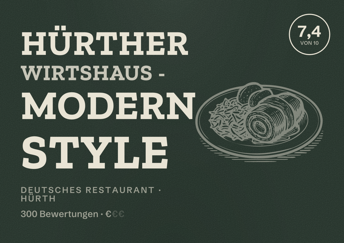 Illustriertes Poster von Hürther Wirtshaus - Modern Style, Deutsches Restaurant in Hürth: Bewertung 7,4 von 10 aus 300 Bewertungen, Preisniveau €