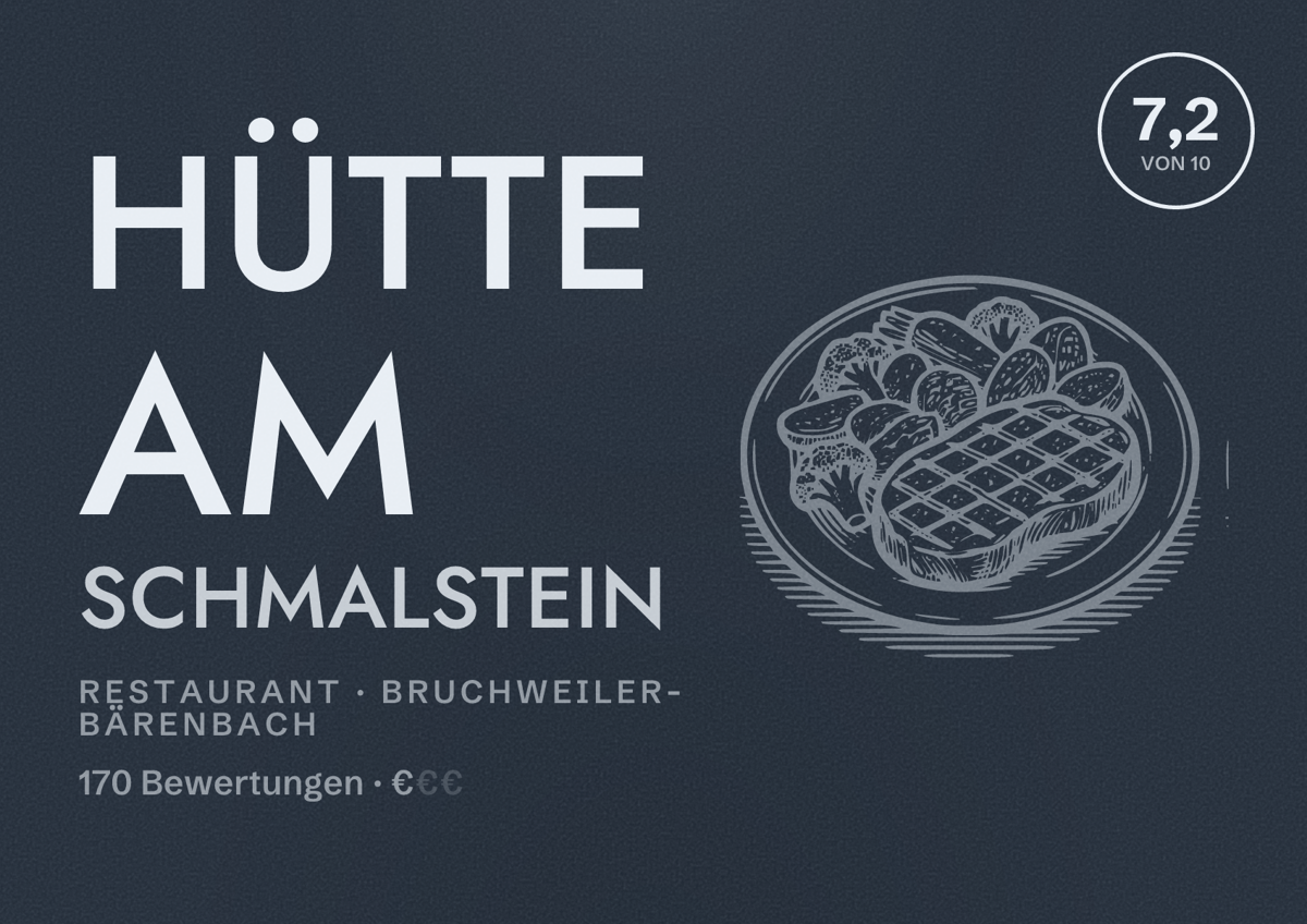 Illustriertes Poster von Hütte Am Schmalstein, Restaurant in Bruchweiler-Bärenbach: Bewertung 7,2 von 10 aus 170 Bewertungen, Preisniveau €