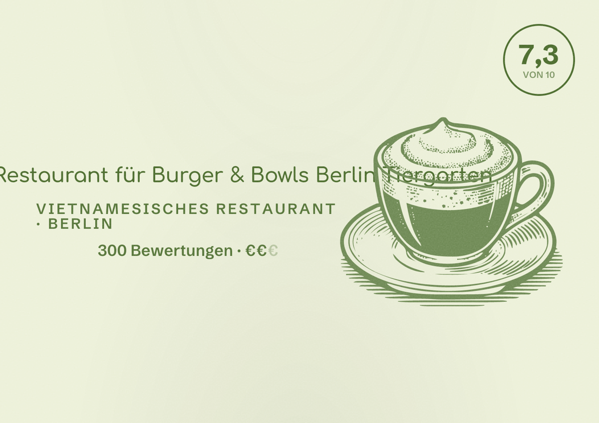 Illustriertes Poster von Humble — Restaurant für Burger & Bowls Berlin Tiergarten, Vietnamesisches Restaurant in Berlin: Bewertung 7,3 von 10 aus 300 Bewertungen, Preisniveau €€