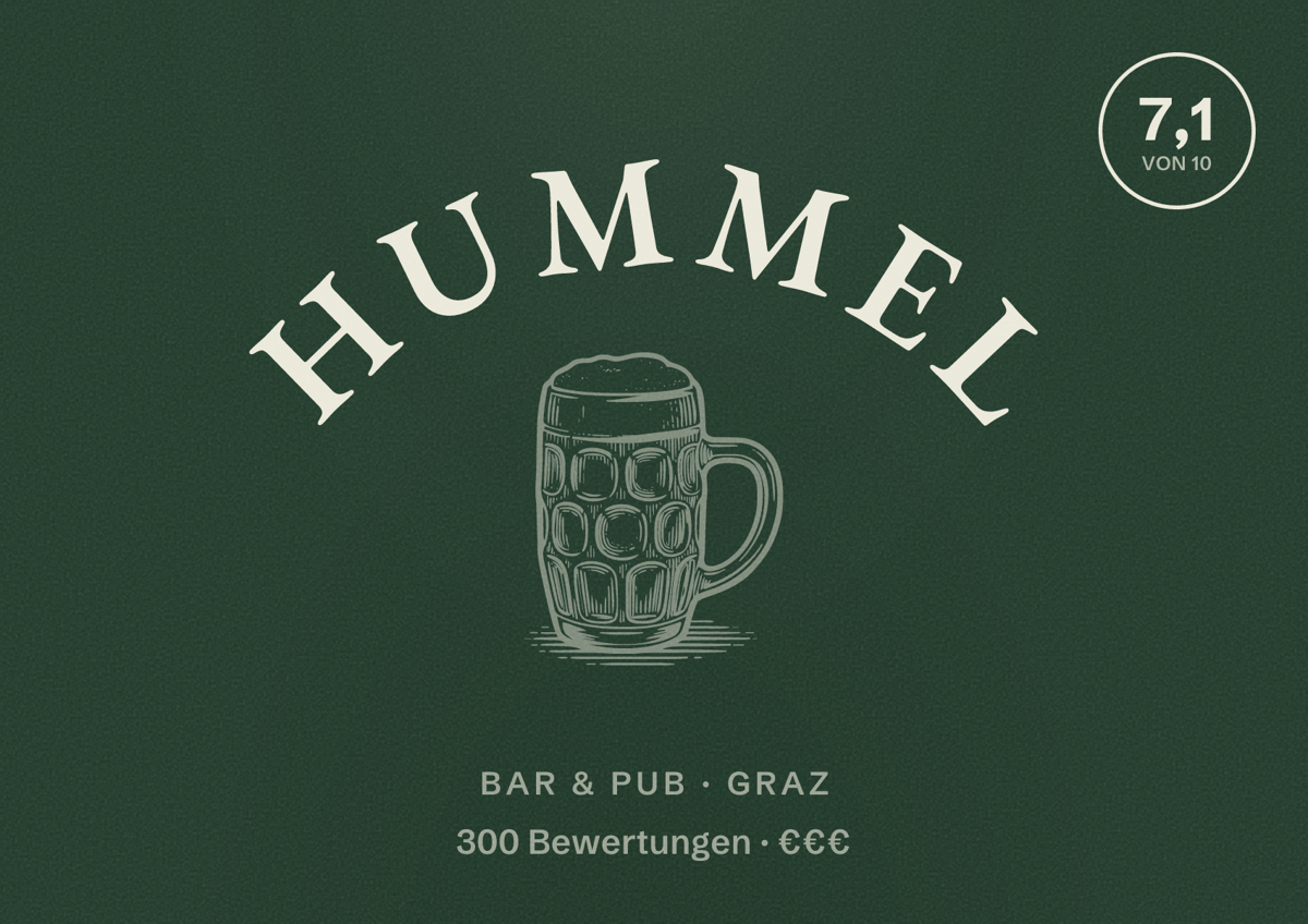 Illustriertes Poster von HUMMEL, Bar & Pub in Graz: Bewertung 7,1 von 10 aus 300 Bewertungen, Preisniveau €€€