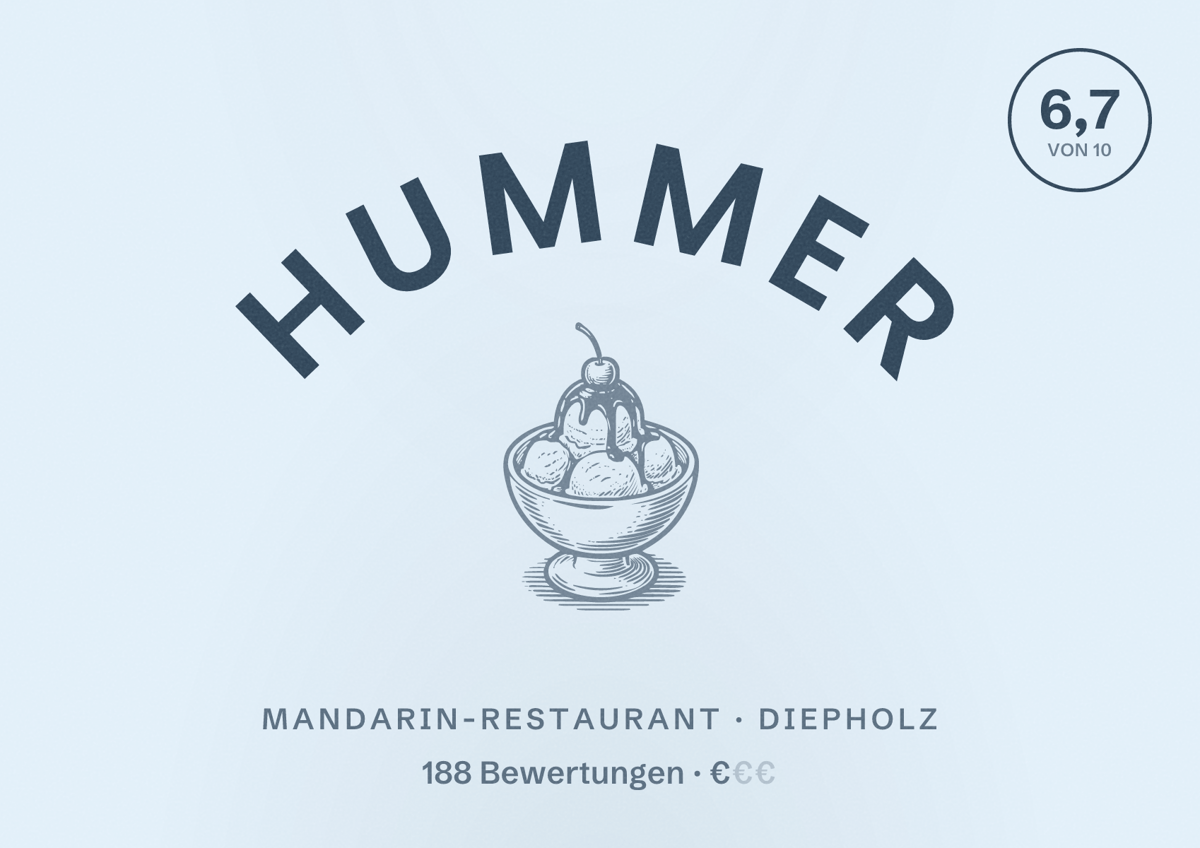 Illustriertes Poster von Hummer, Mandarin-Restaurant in Diepholz: Bewertung 6,7 von 10 aus 188 Bewertungen, Preisniveau €