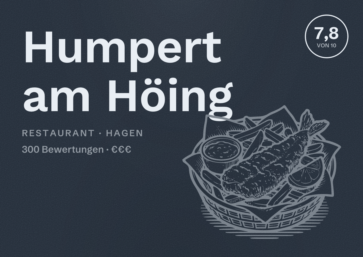 Illustriertes Poster von Humpert am Höing, Restaurant in Hagen: Bewertung 7,8 von 10 aus 300 Bewertungen, Preisniveau €€€