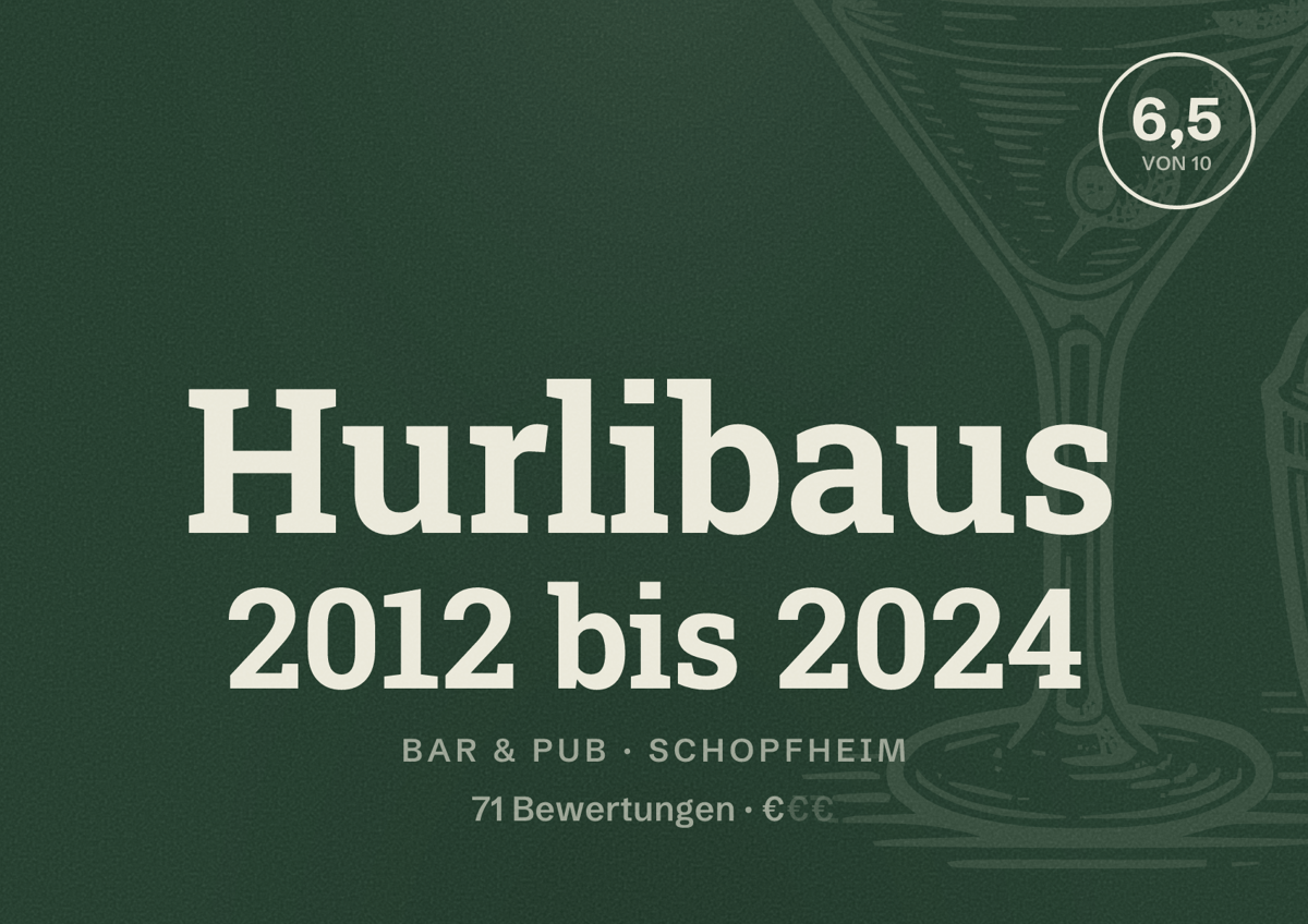 Illustriertes Poster von Hurlibaus 2012 bis 2024, Bar & Pub in Schopfheim: Bewertung 6,5 von 10 aus 71 Bewertungen, Preisniveau €