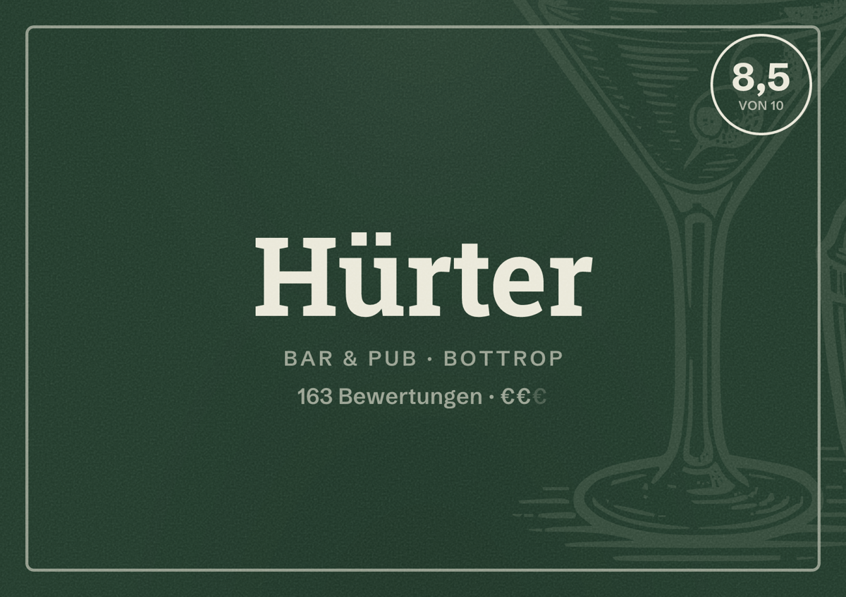 Illustriertes Poster von Hürter, Bar & Pub in Bottrop: Gästebewertung 8,5 von 10 aus 163 Bewertungen