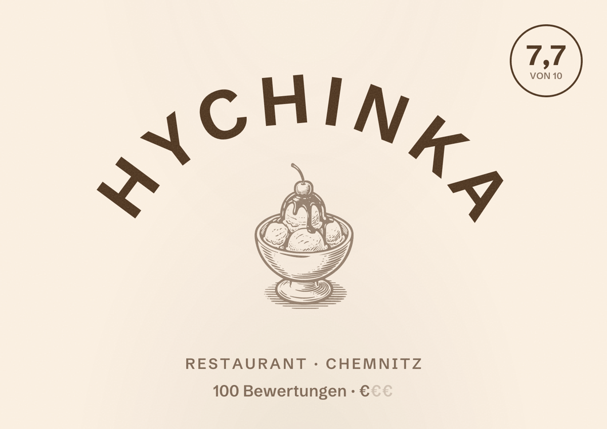 Illustriertes Poster von Hychinka, Restaurant in Chemnitz: Bewertung 7,7 von 10 aus 100 Bewertungen, Preisniveau €