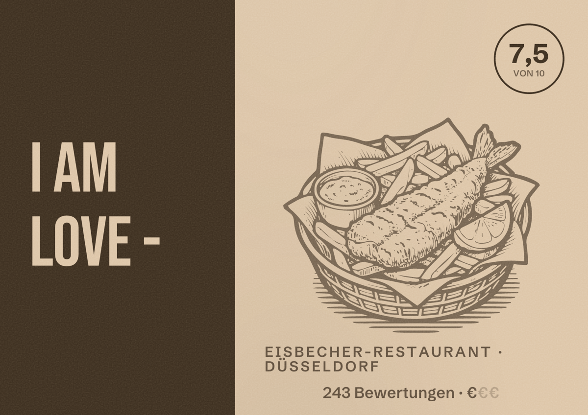 Illustriertes Poster von I AM LOVE -, Eisbecher-Restaurant in Düsseldorf: Bewertung 7,5 von 10 aus 243 Bewertungen, Preisniveau €