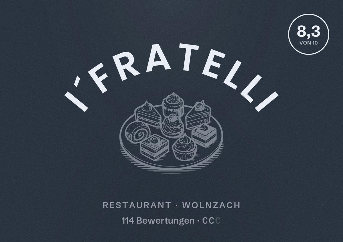 Illustriertes Poster von i´fratelli, Restaurant in Wolnzach: Bewertung 8,3 von 10 aus 114 Bewertungen, Preisniveau €€