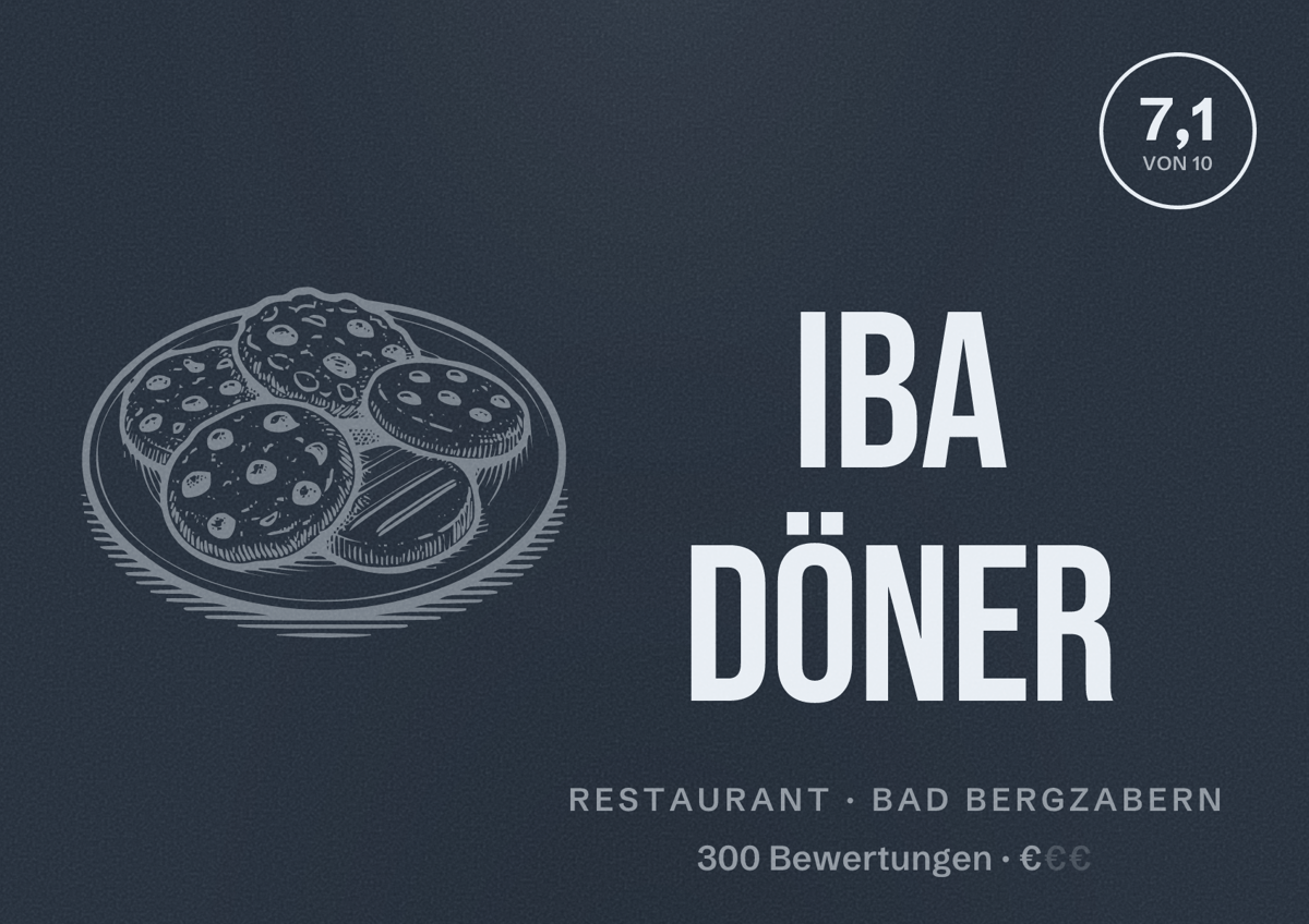 Illustriertes Poster von Iba Döner, Restaurant in Bad Bergzabern: Bewertung 7,1 von 10 aus 300 Bewertungen, Preisniveau €