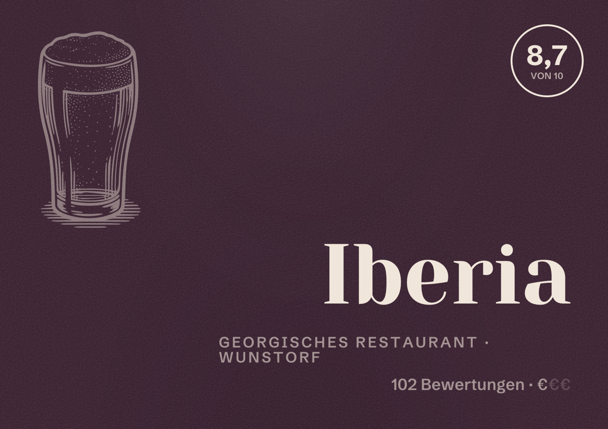 Illustriertes Poster von Iberia, Georgisches Restaurant in Wunstorf: Bewertung 8,7 von 10 aus 102 Bewertungen, Preisniveau €