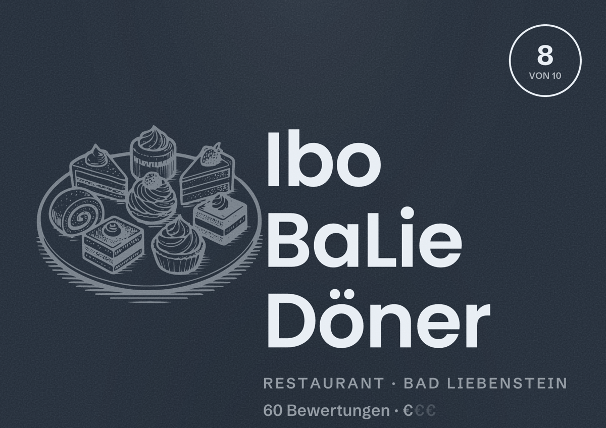 Illustriertes Poster von Ibo BaLie Döner, Restaurant in Bad Liebenstein: Bewertung 8 von 10 aus 60 Bewertungen, Preisniveau €