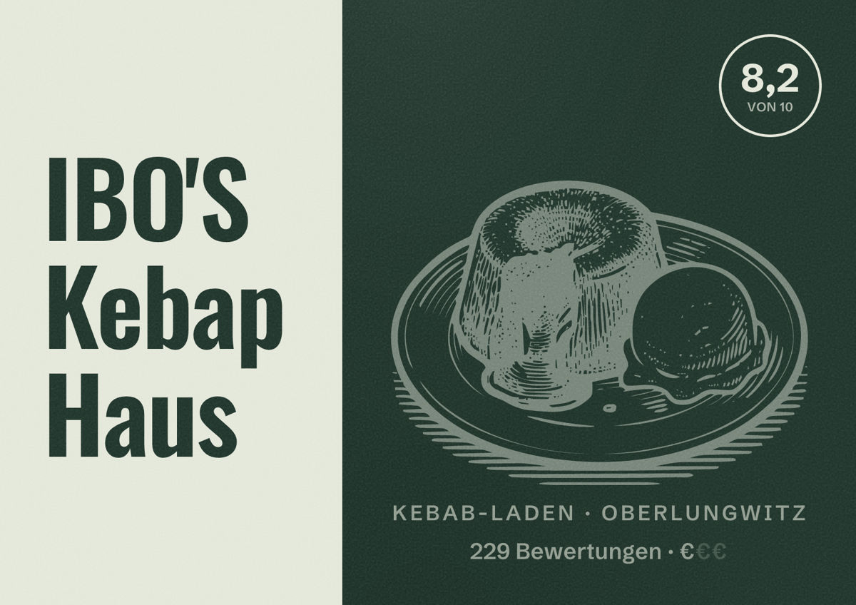 Illustriertes Poster von IBO'S Kebap Haus, Kebab-Laden in Oberlungwitz: Bewertung 8,2 von 10 aus 229 Bewertungen, Preisniveau €