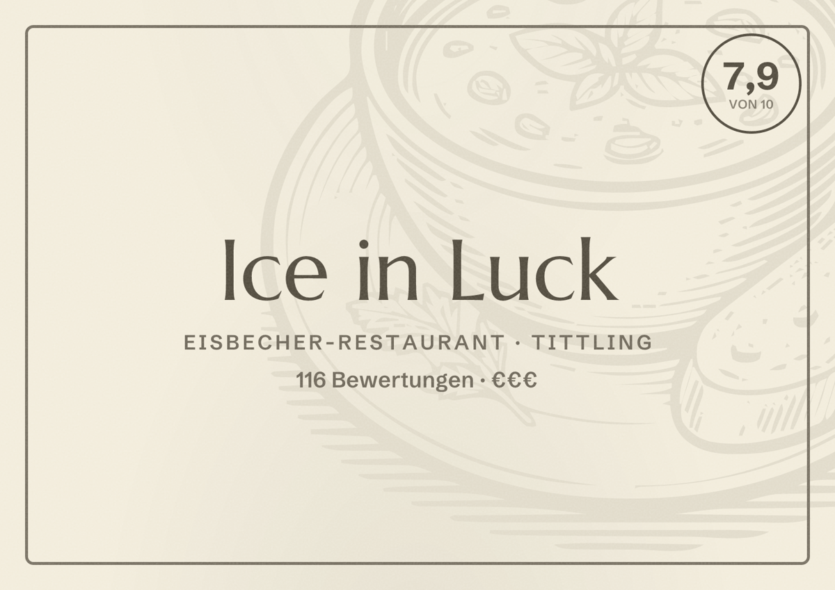 Illustriertes Poster von Ice in Luck, Eisbecher-Restaurant in Tittling: Bewertung 7,9 von 10 aus 116 Bewertungen, Preisniveau €€€