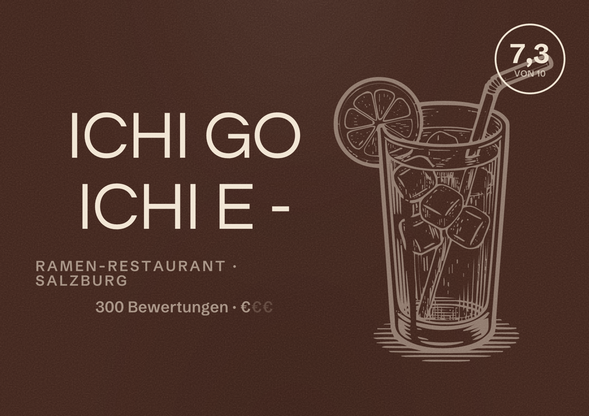 Illustriertes Poster von ICHI GO ICHI E -, Ramen-Restaurant in Salzburg: Bewertung 7,3 von 10 aus 300 Bewertungen, Preisniveau €