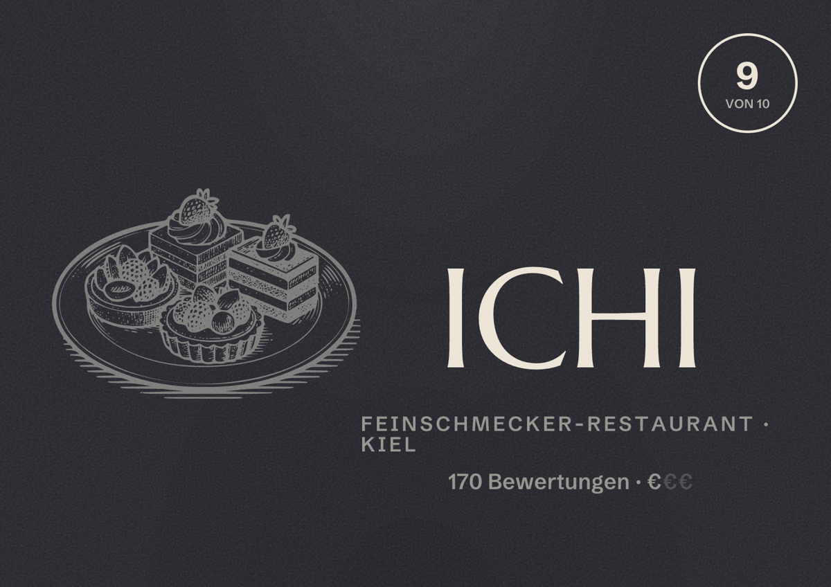 Illustriertes Poster von ICHI, Feinschmecker-Restaurant in Kiel: Bewertung 9 von 10 aus 170 Bewertungen, Preisniveau €
