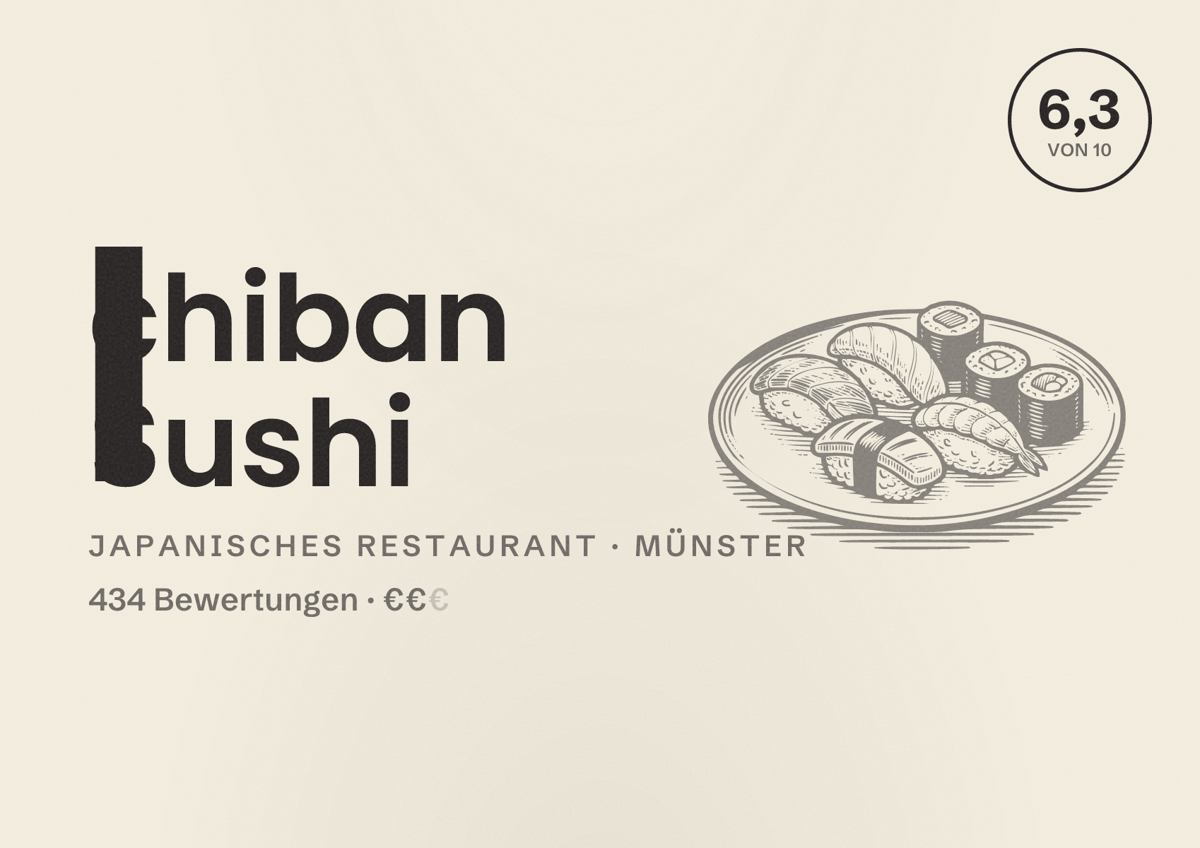 Illustriertes Poster von Ichiban Sushi, Japanisches Restaurant in Münster: Gästebewertung 6,3 von 10 aus 434 Bewertungen