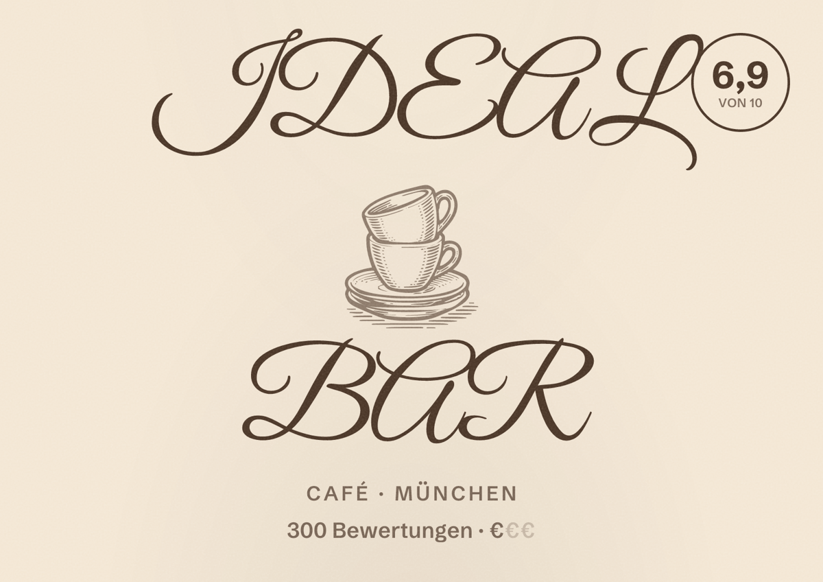 Illustriertes Poster von IDEAL BAR, Café in München: Bewertung 6,9 von 10 aus 300 Bewertungen, Preisniveau €