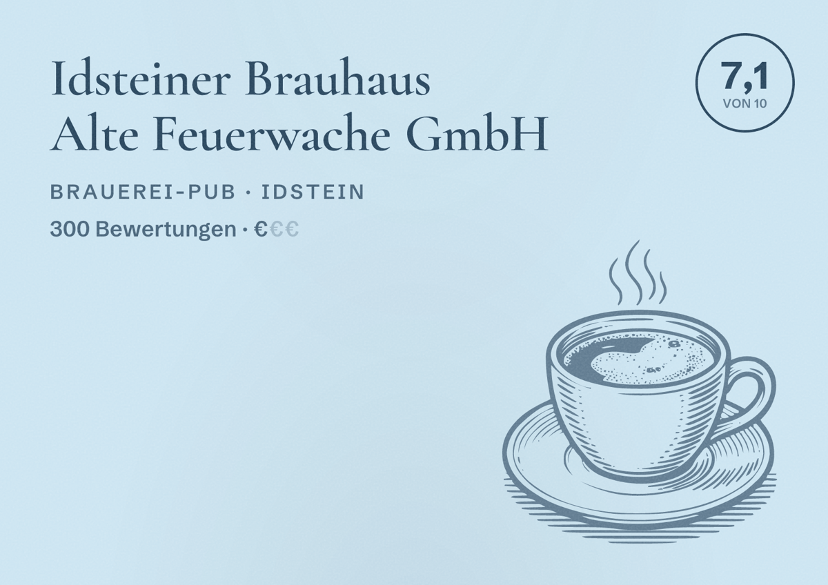 Illustriertes Poster von Idsteiner Brauhaus Alte Feuerwache GmbH, Brauerei-Pub in Idstein: Bewertung 7,1 von 10 aus 300 Bewertungen, Preisniveau €