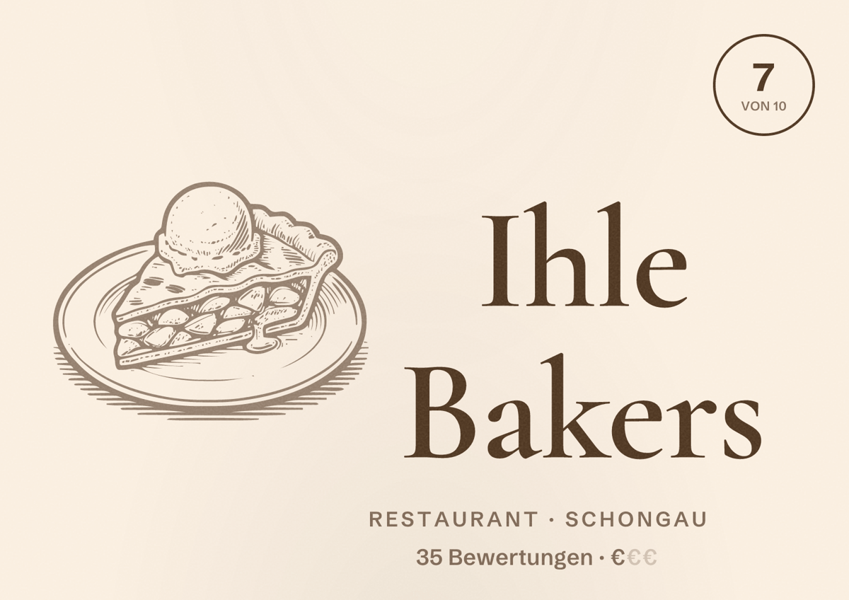 Illustriertes Poster von Ihle Bakers, Restaurant in Schongau: Bewertung 7 von 10 aus 35 Bewertungen, Preisniveau €