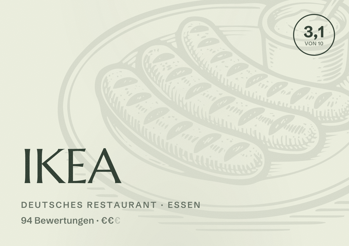 Illustriertes Poster von IKEA, Deutsches Restaurant in Essen: Bewertung 3,1 von 10 aus 94 Bewertungen, Preisniveau €€