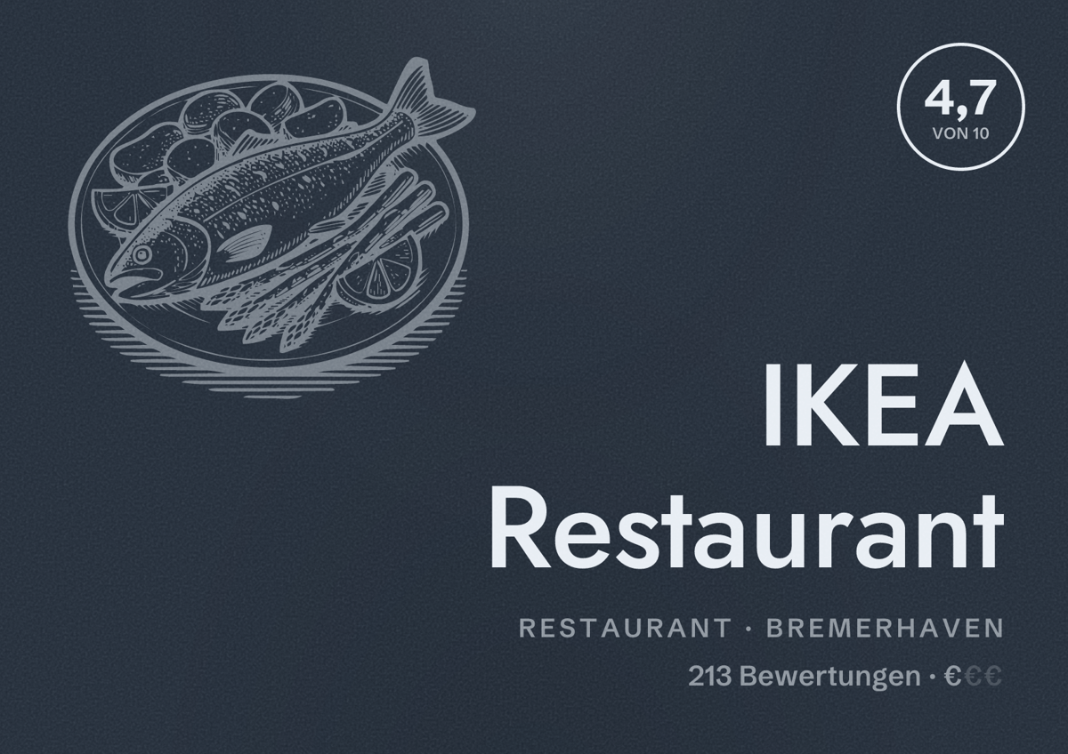 Illustriertes Poster von IKEA Restaurant, Restaurant in Bremerhaven: Bewertung 4,7 von 10 aus 213 Bewertungen, Preisniveau €