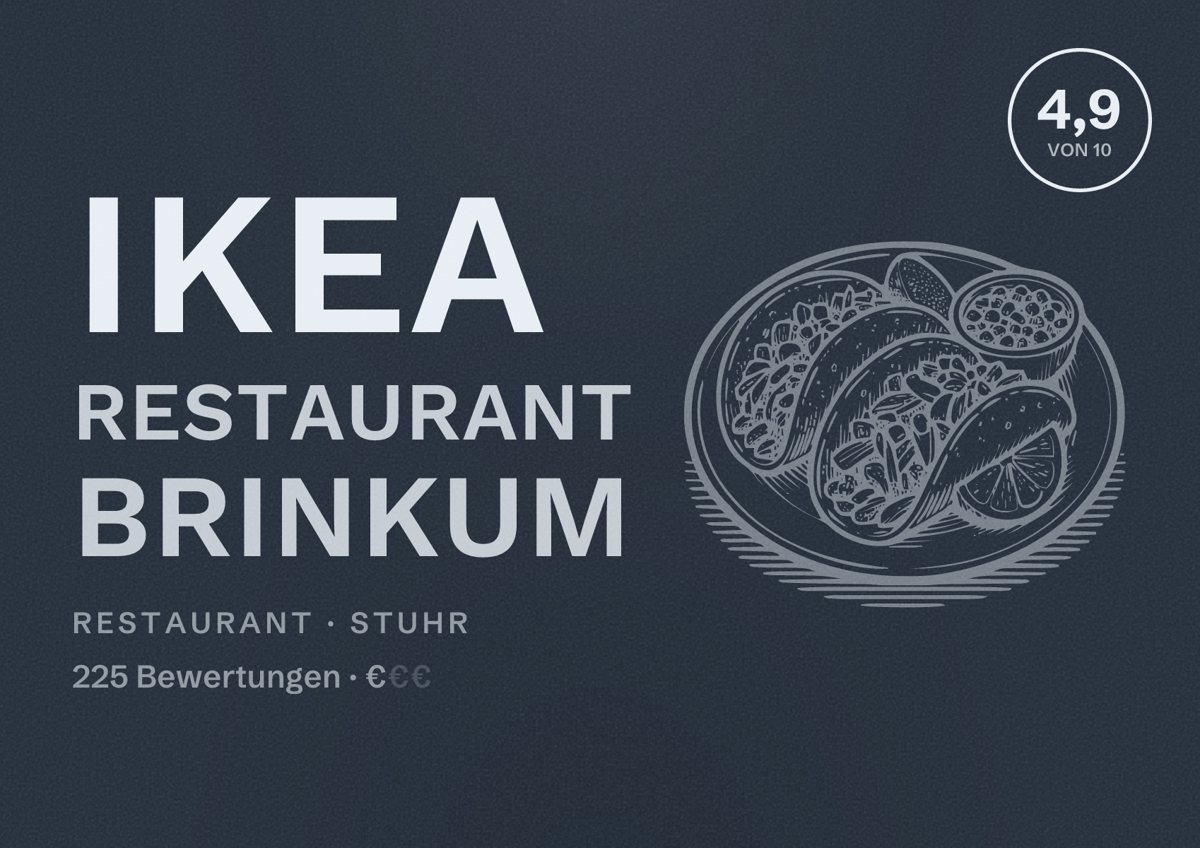 Illustriertes Poster von IKEA Restaurant Brinkum, Restaurant in Stuhr: Bewertung 4,9 von 10 aus 225 Bewertungen, Preisniveau €