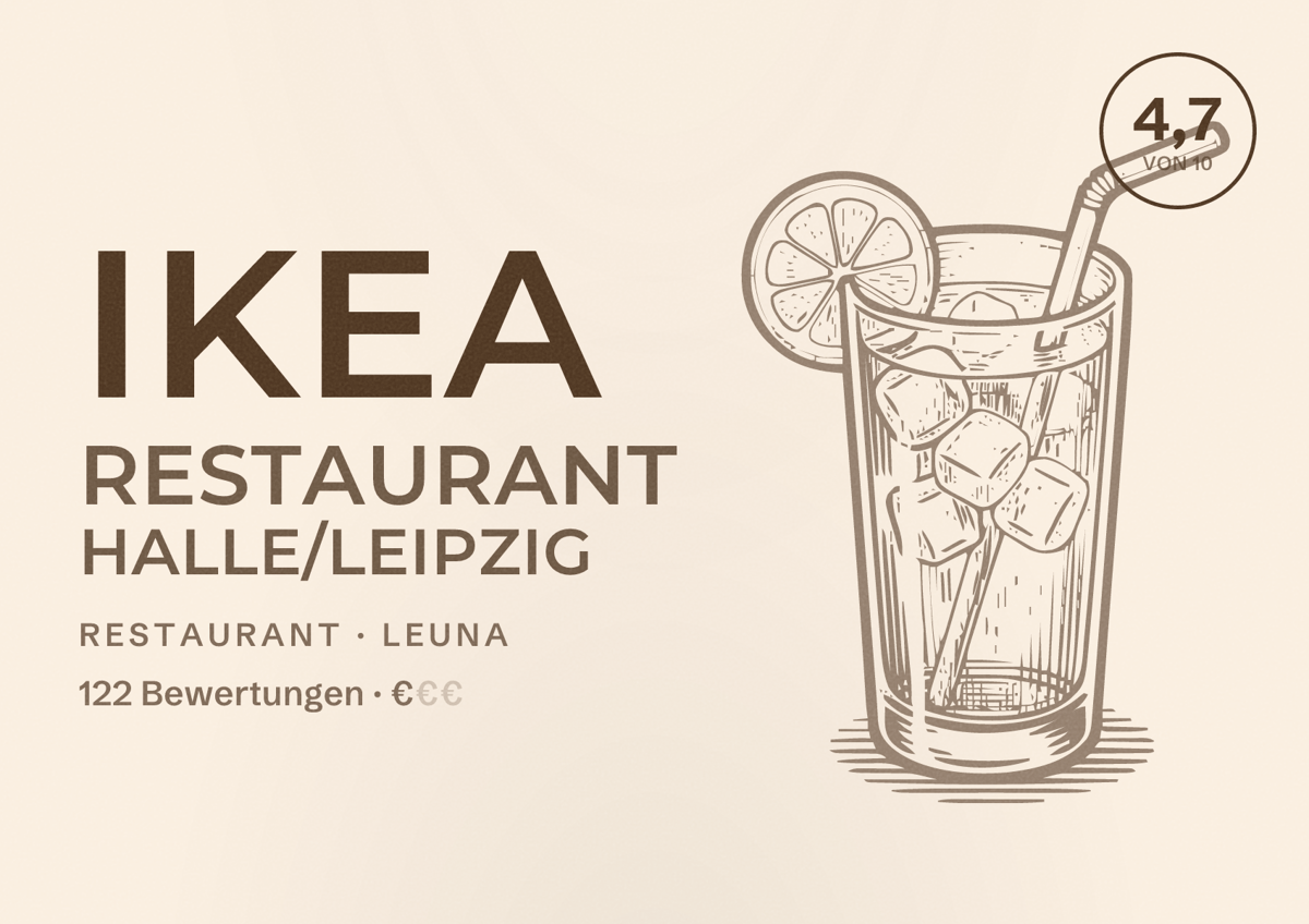 Illustriertes Poster von IKEA Restaurant Halle/Leipzig, Restaurant in Leuna: Bewertung 4,7 von 10 aus 122 Bewertungen, Preisniveau €