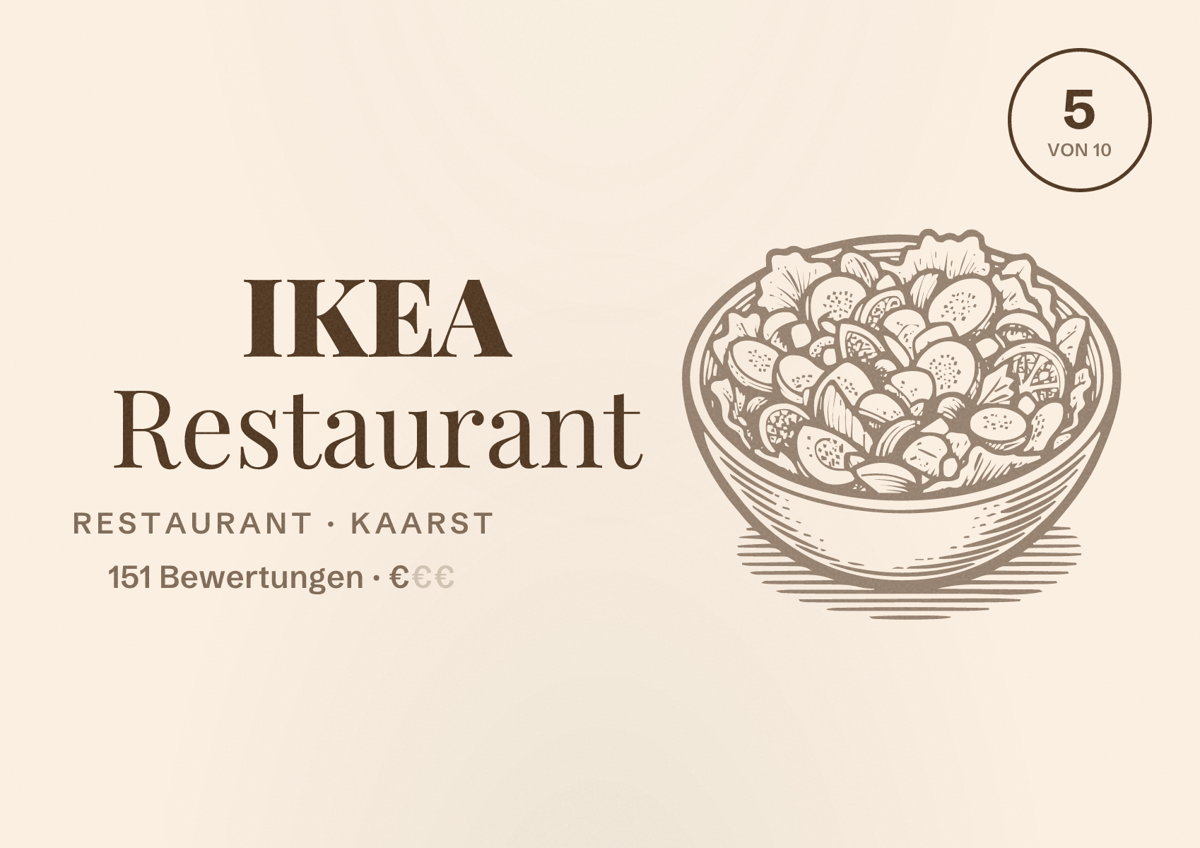 Illustriertes Poster von IKEA Restaurant, Restaurant in Kaarst: Bewertung 5 von 10 aus 151 Bewertungen, Preisniveau €