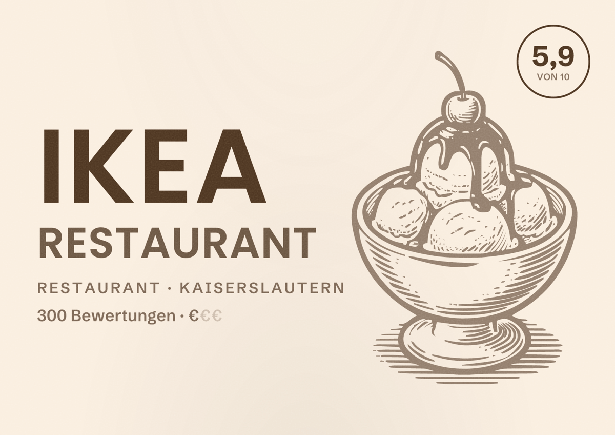Illustriertes Poster von IKEA Restaurant, Restaurant in Kaiserslautern: Bewertung 5,9 von 10 aus 300 Bewertungen, Preisniveau €