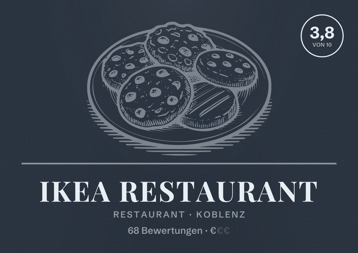 Illustriertes Poster von IKEA Restaurant, Restaurant in Koblenz: Bewertung 3,8 von 10 aus 68 Bewertungen, Preisniveau €