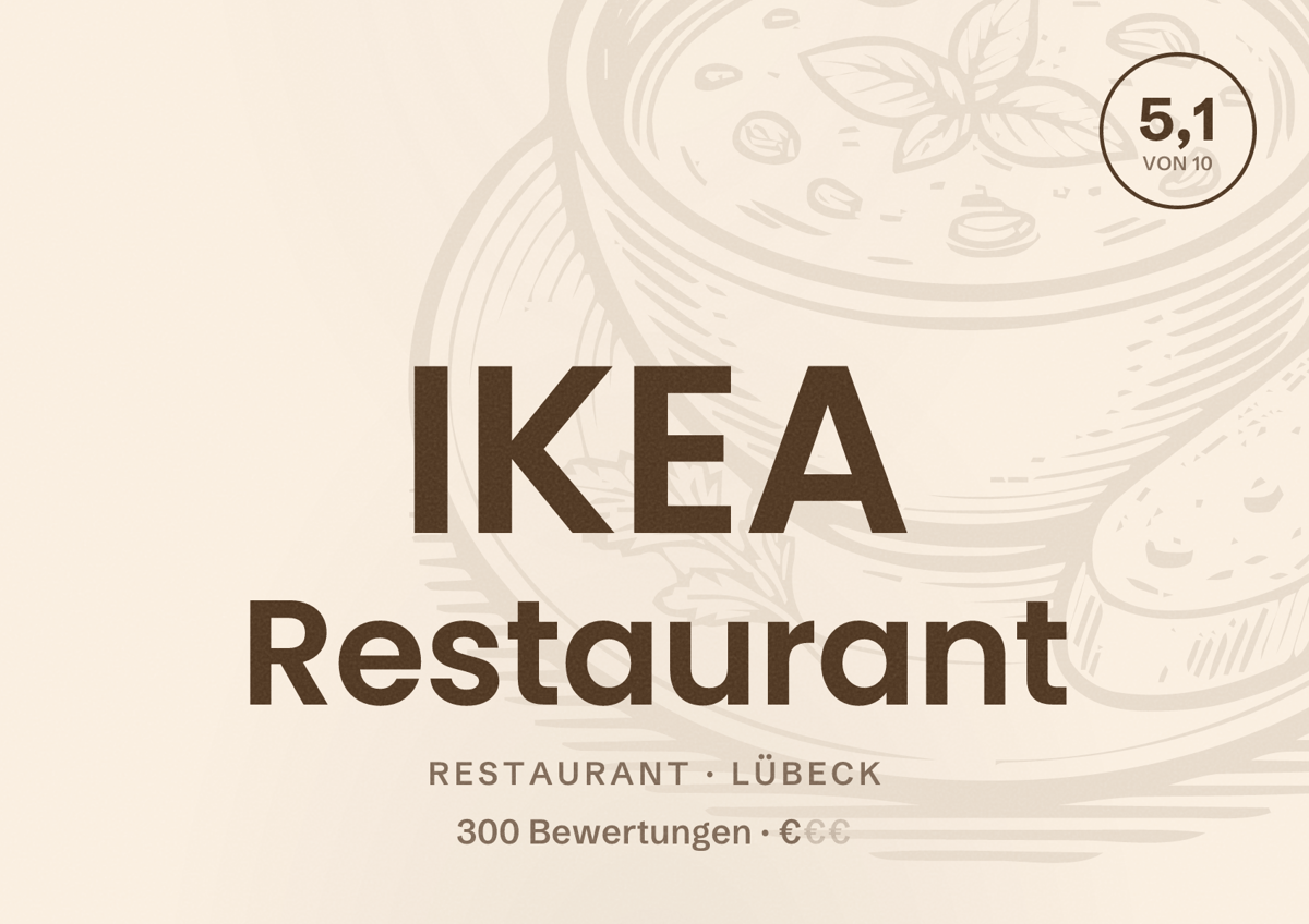 Illustriertes Poster von IKEA Restaurant, Restaurant in Lübeck: Bewertung 5,1 von 10 aus 300 Bewertungen, Preisniveau €