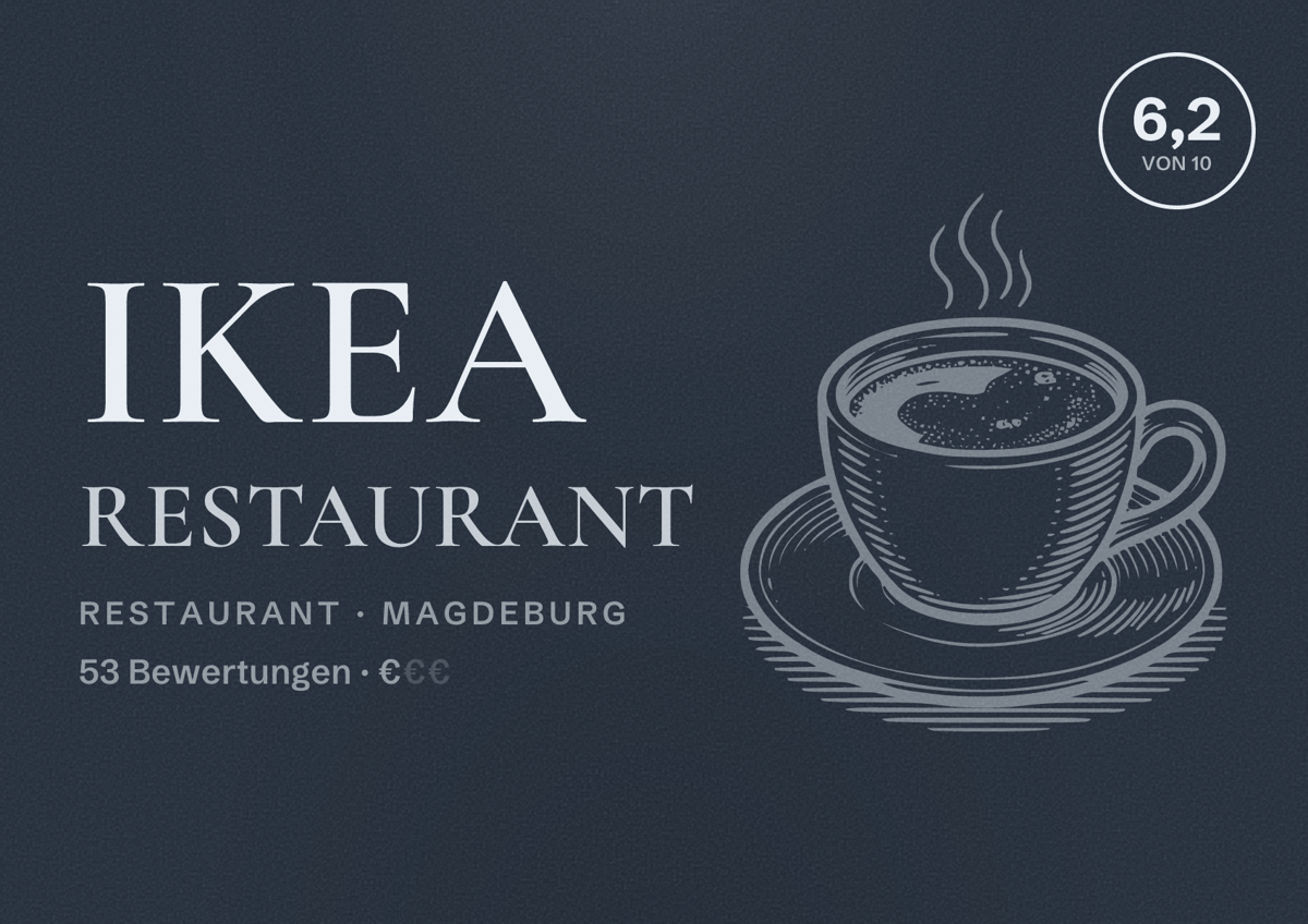 Illustriertes Poster von IKEA Restaurant, Restaurant in Magdeburg: Bewertung 6,2 von 10 aus 53 Bewertungen, Preisniveau €
