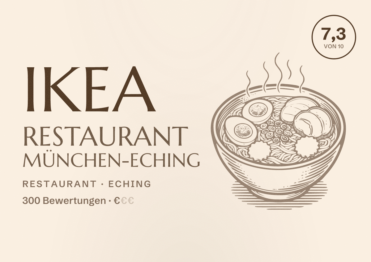 Illustriertes Poster von IKEA Restaurant München-Eching, Restaurant in Eching: Bewertung 7,3 von 10 aus 300 Bewertungen, Preisniveau €