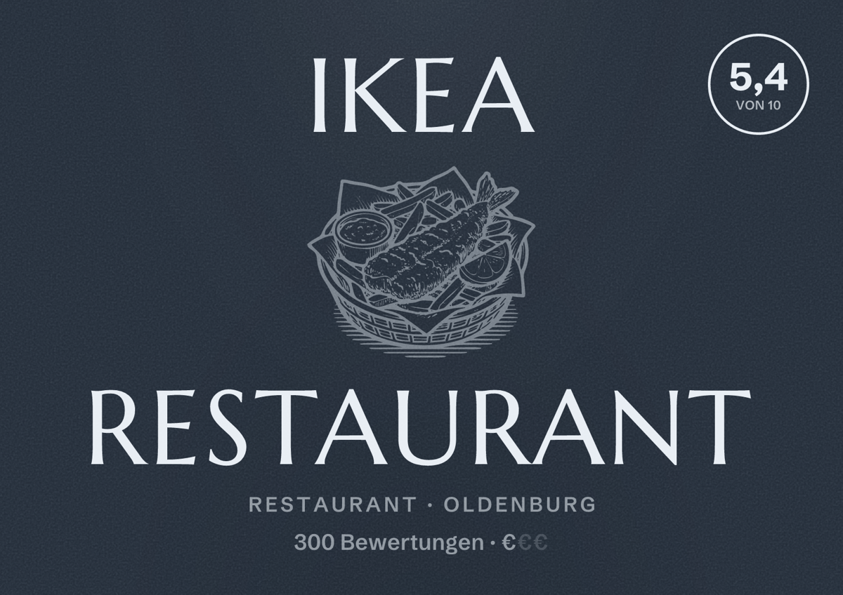 Illustriertes Poster von IKEA Restaurant, Restaurant in Oldenburg: Bewertung 5,4 von 10 aus 300 Bewertungen, Preisniveau €