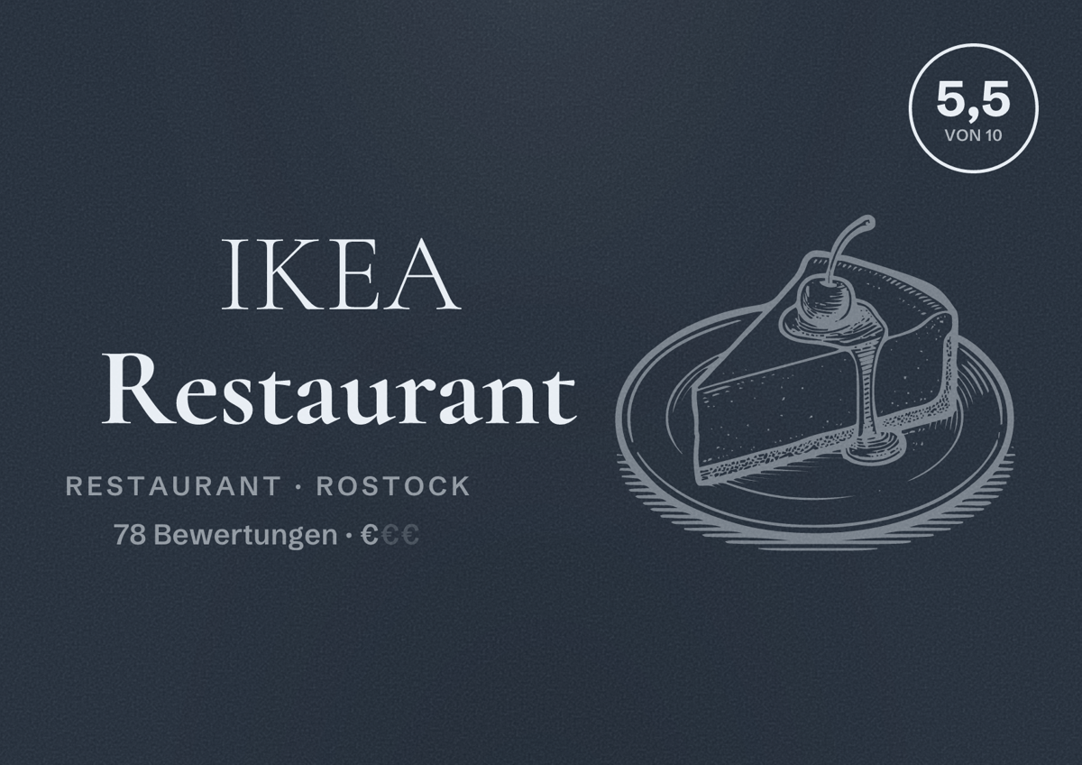 Illustriertes Poster von IKEA Restaurant, Restaurant in Rostock: Bewertung 5,5 von 10 aus 78 Bewertungen, Preisniveau €