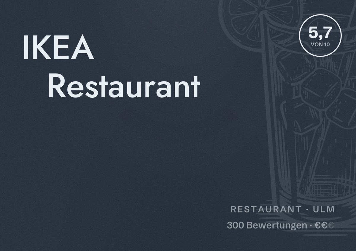 Illustriertes Poster von IKEA Restaurant, Restaurant in Ulm: Bewertung 5,7 von 10 aus 300 Bewertungen, Preisniveau €€