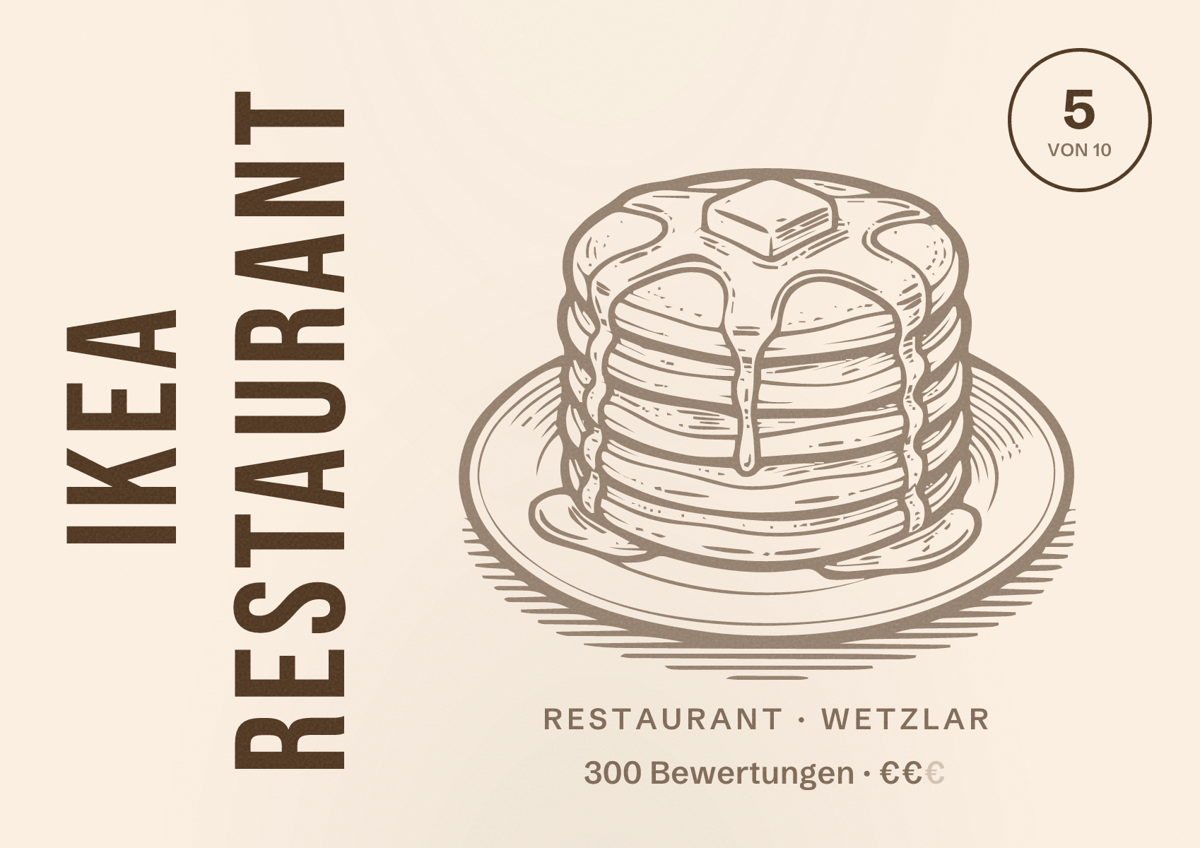 Illustriertes Poster von IKEA Restaurant, Restaurant in Wetzlar: Bewertung 5 von 10 aus 300 Bewertungen, Preisniveau €€