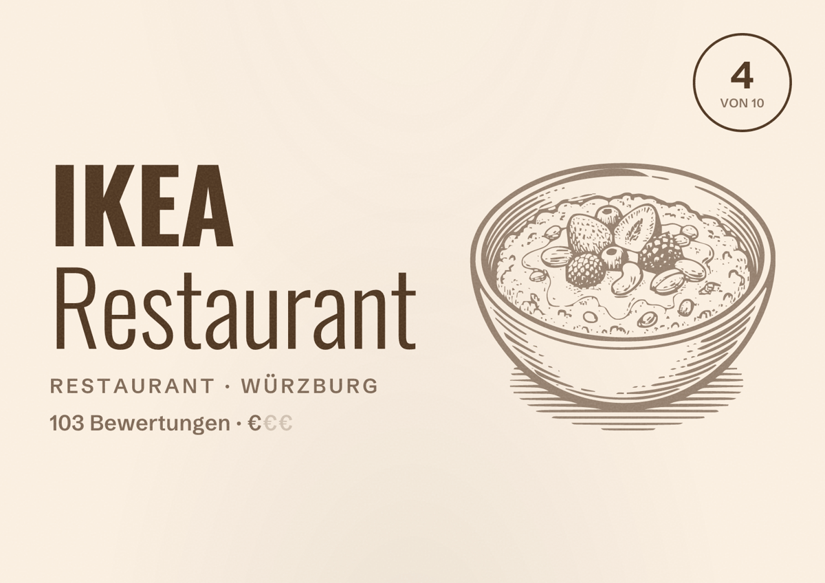Illustriertes Poster von IKEA Restaurant, Restaurant in Würzburg: Bewertung 4 von 10 aus 103 Bewertungen, Preisniveau €