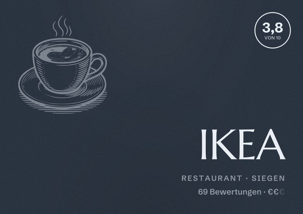 Illustriertes Poster von IKEA, Restaurant in Siegen: Bewertung 3,8 von 10 aus 69 Bewertungen, Preisniveau €€