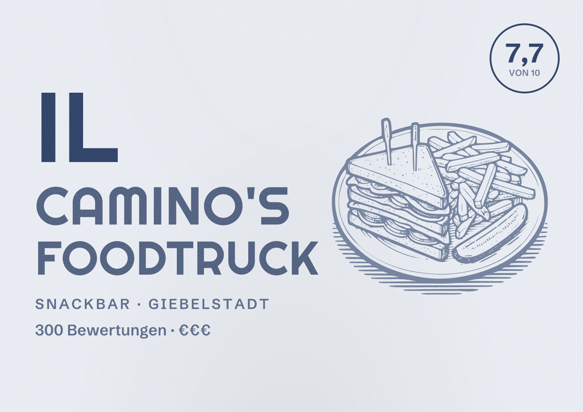 Illustriertes Poster von Il Camino's Foodtruck, Snackbar in Giebelstadt: Bewertung 7,7 von 10 aus 300 Bewertungen, Preisniveau €€€