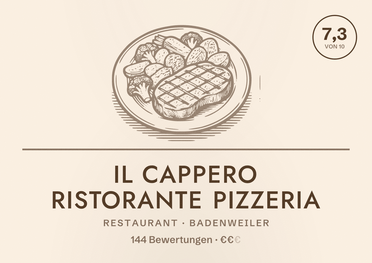 Illustriertes Poster von Il Cappero Ristorante Pizzeria, Restaurant in Badenweiler: Bewertung 7,3 von 10 aus 144 Bewertungen, Preisniveau €€