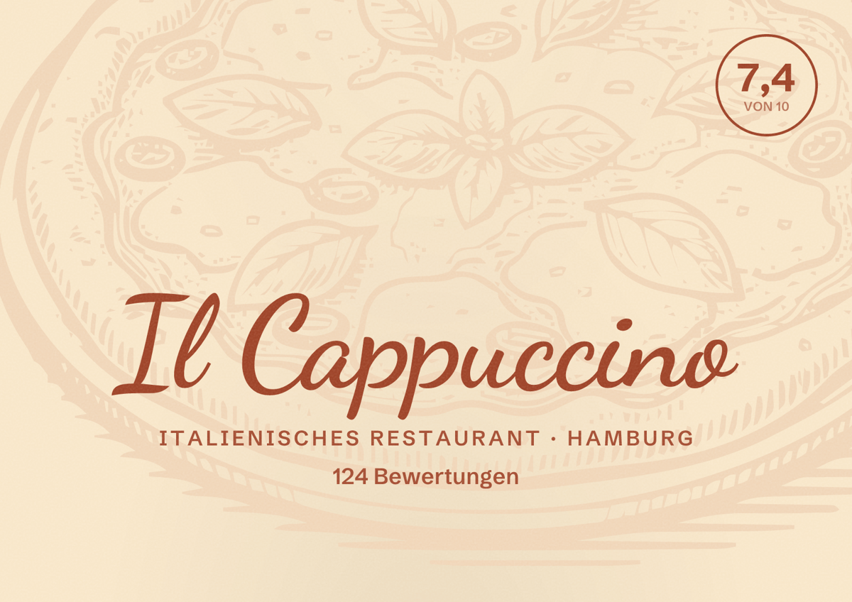 Illustriertes Poster von Il Cappuccino, Italienisches Restaurant in Hamburg: Bewertung 7,4 von 10 aus 124 Bewertungen