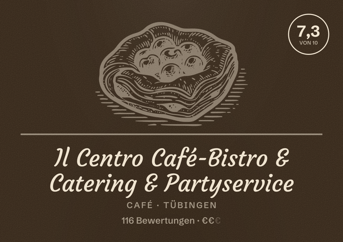 Illustriertes Poster von Il Centro Café-Bistro & Catering & Partyservice, Café in Tübingen: Bewertung 7,3 von 10 aus 116 Bewertungen, Preisniveau €€