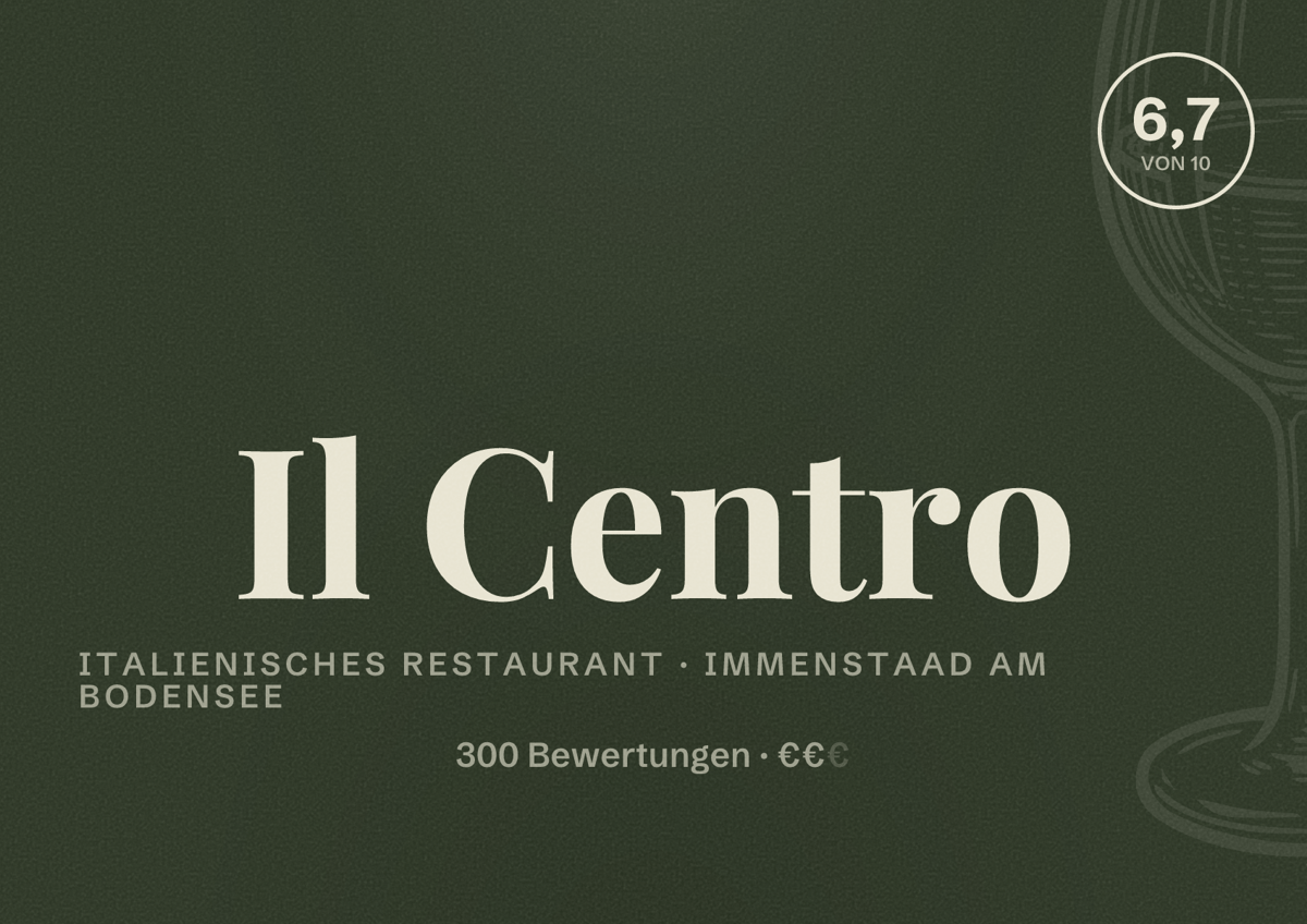 Illustriertes Poster von Il Centro, Italienisches Restaurant in Immenstaad am Bodensee: Bewertung 6,7 von 10 aus 300 Bewertungen, Preisniveau €€