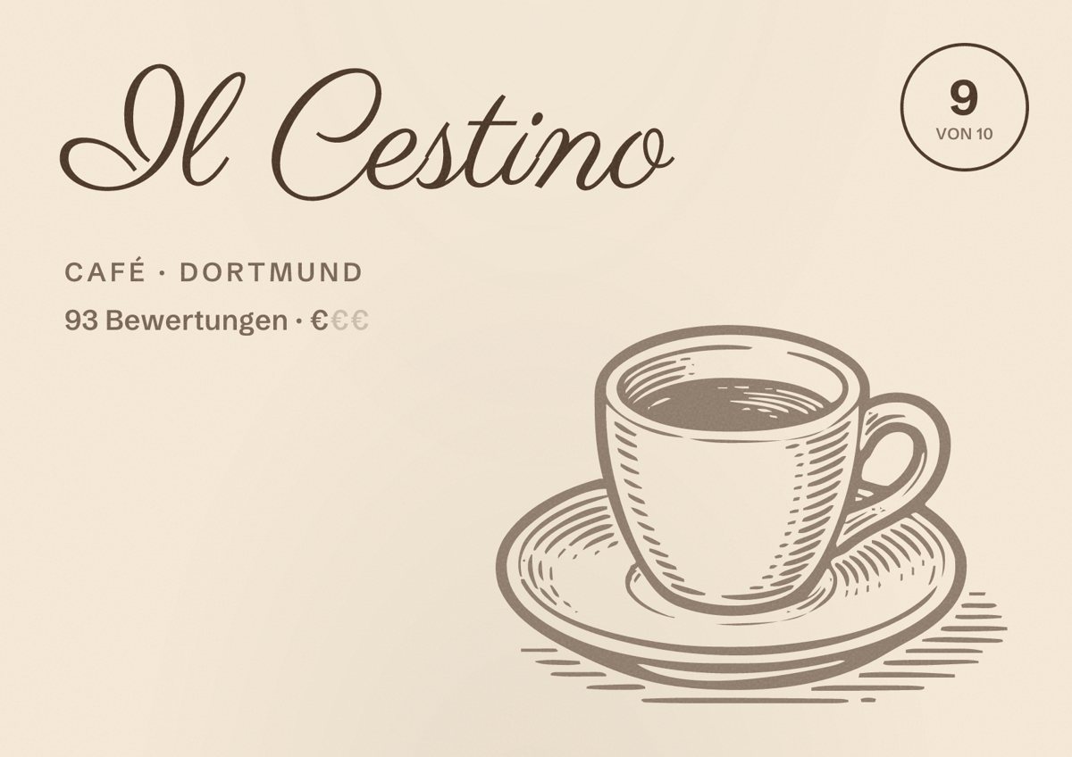 Illustriertes Poster von Il Cestino, Café in Dortmund: Gästebewertung 9 von 10 aus 93 Bewertungen
