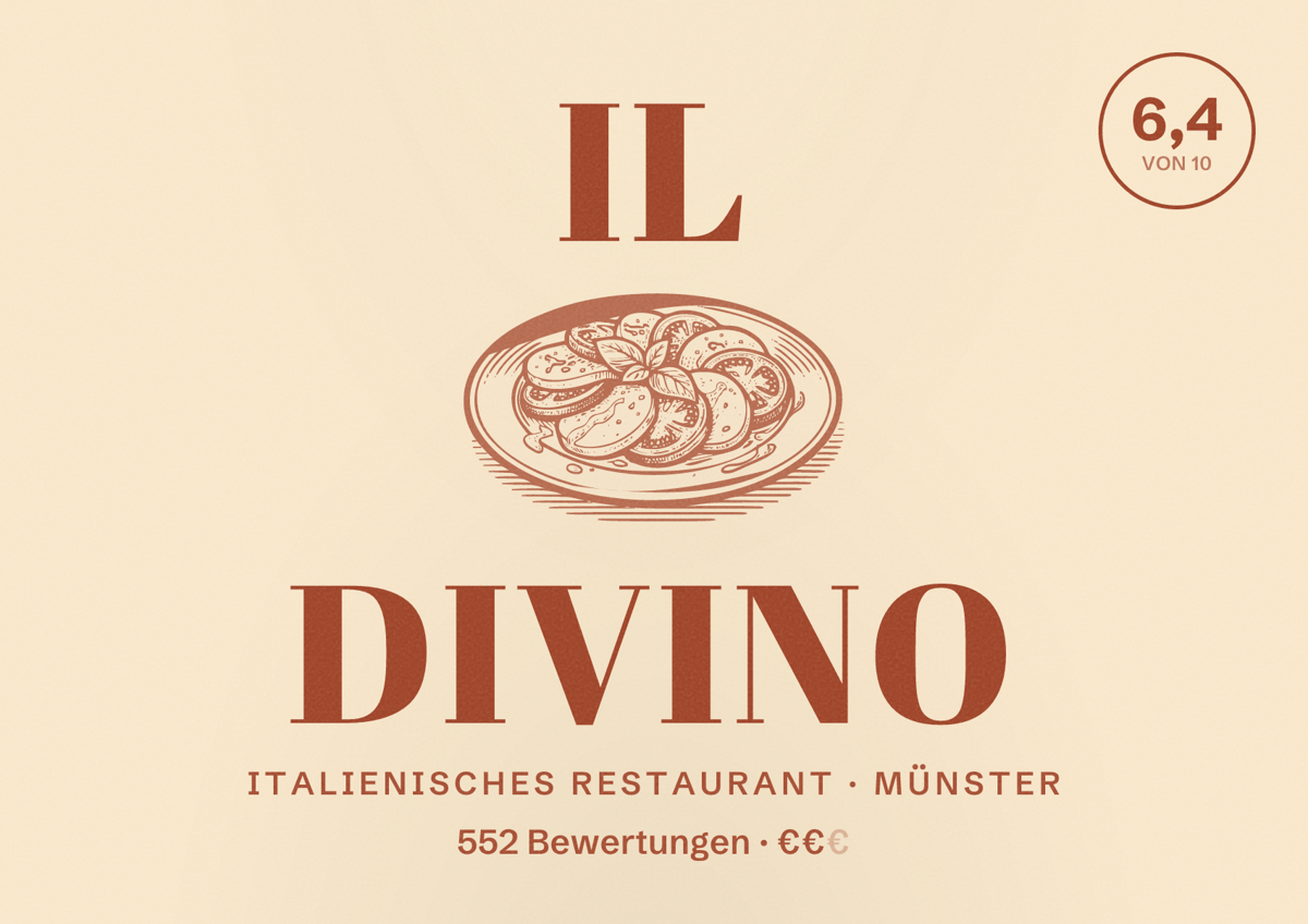 Illustriertes Poster von Il DiVino, Italienisches Restaurant in Münster: Bewertung 6,4 von 10 aus 552 Bewertungen, Preisniveau €€