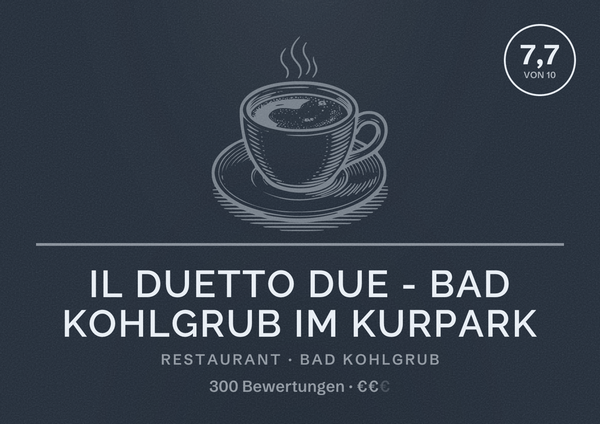 Illustriertes Poster von Il Duetto due - Bad Kohlgrub Im Kurpark, Restaurant in Bad Kohlgrub: Bewertung 7,7 von 10 aus 300 Bewertungen, Preisniveau €€